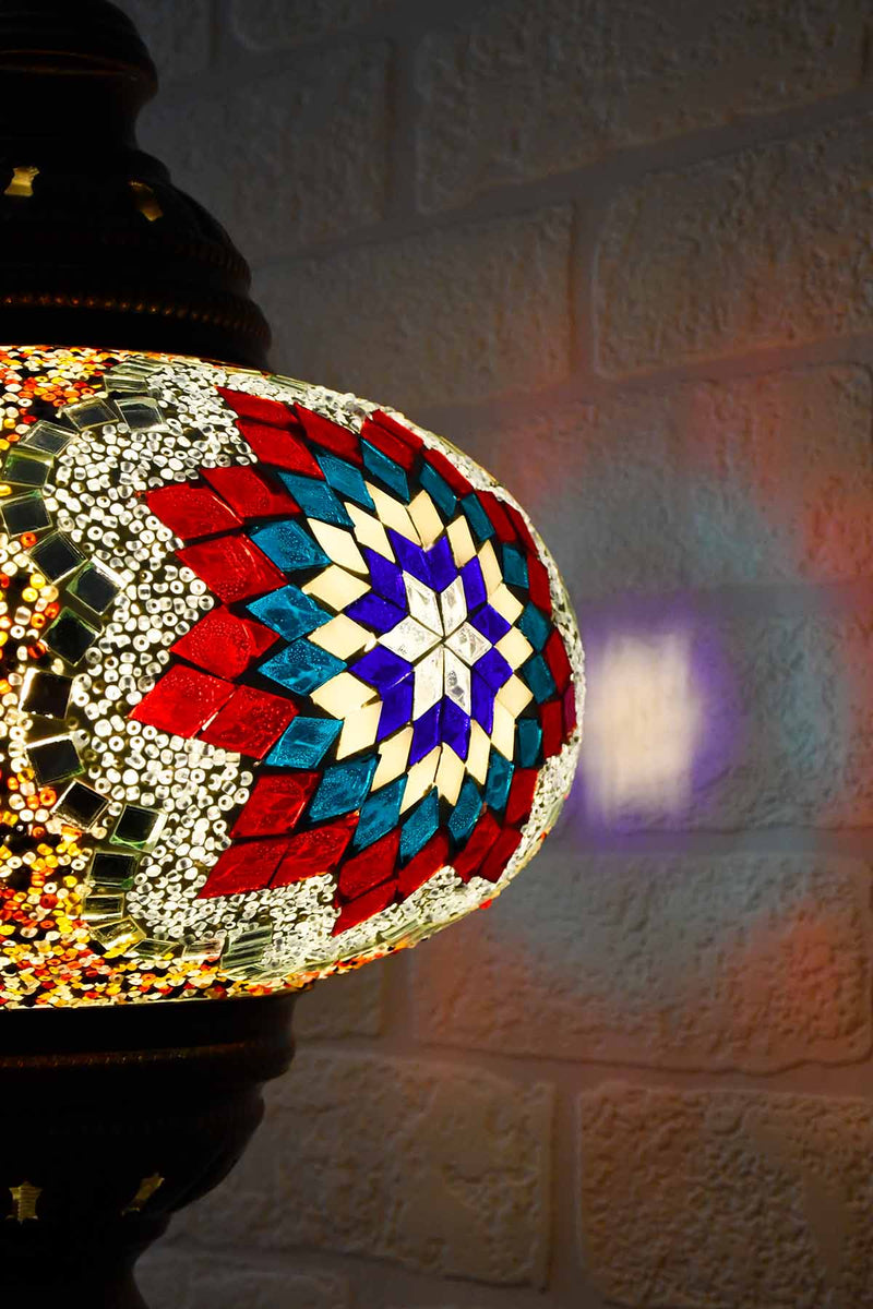 Turkish Table Lamp Large Multicoloured Teal Star Beads Lighting Sydney Grand Bazaar 