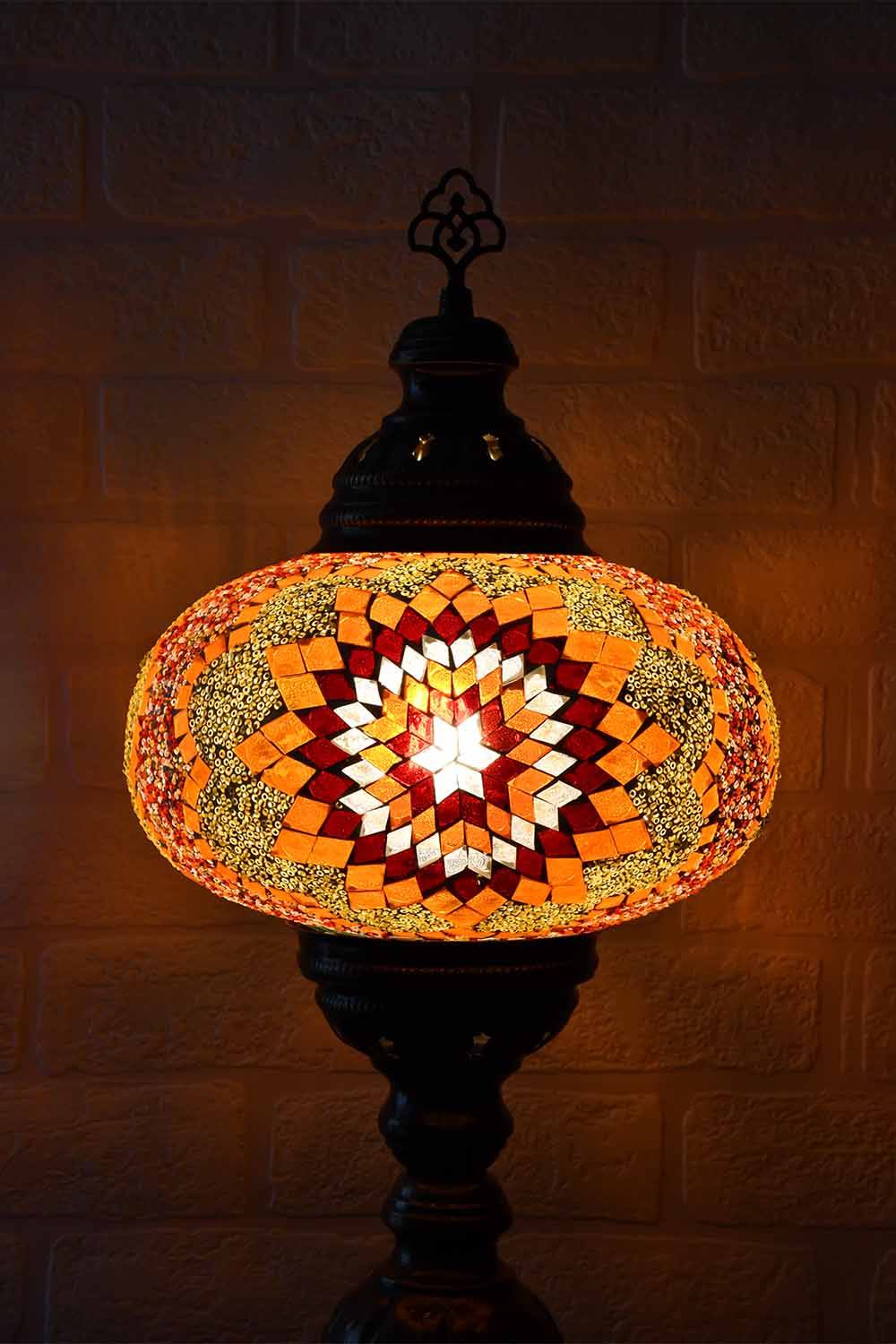 Turkish Table Lamp Large Orange Yellow Star Beads Lighting Sydney Grand Bazaar 