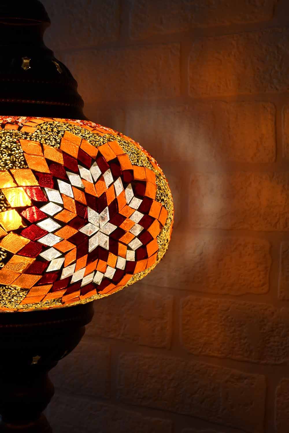 Turkish Table Lamp Large Orange Yellow Star Beads Lighting Sydney Grand Bazaar 