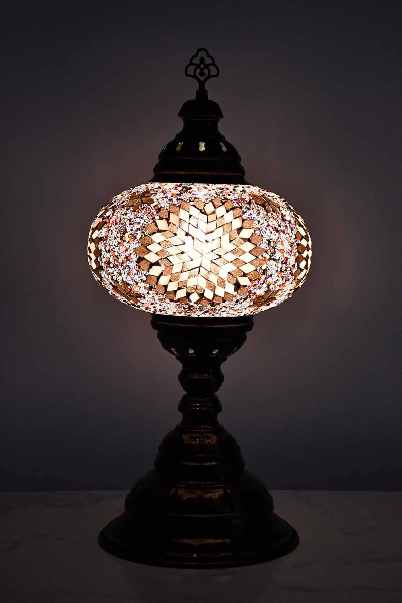 Turkish Table Lamp Large Clear White Round Beads Star