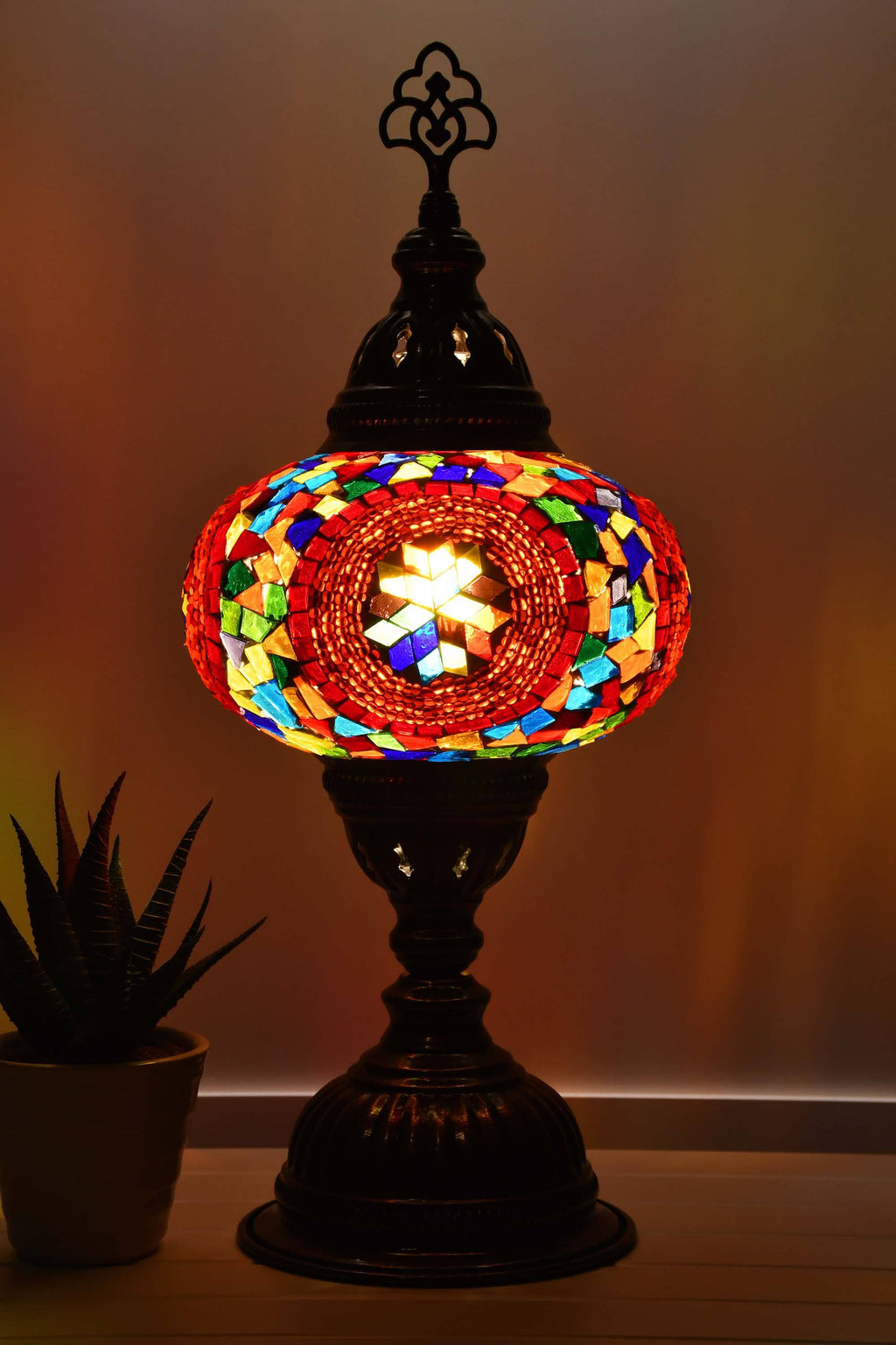 Turkish Table Lamp Multicoloured Mosaic Red Circle Lighting Sydney Grand Bazaar 