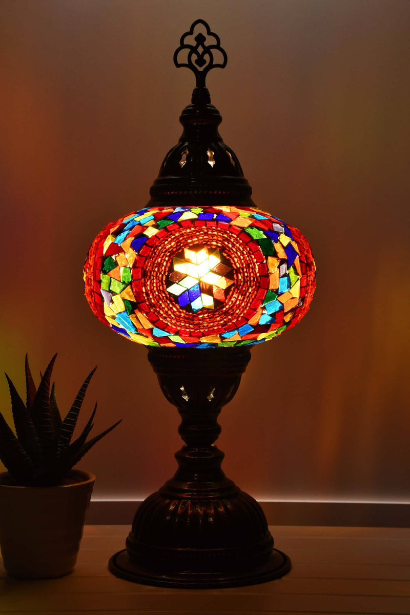 Turkish Table Lamp Red Orange Circle Beads