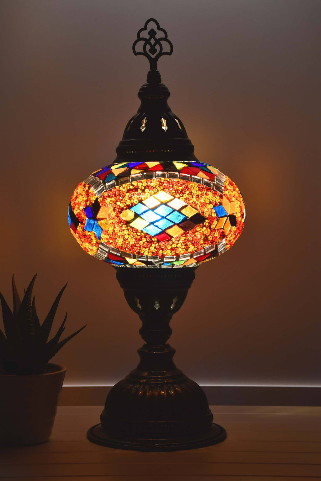 Turkish Table Lamp Multicoloured Red Diamond Beads Lighting Sydney Grand Bazaar 