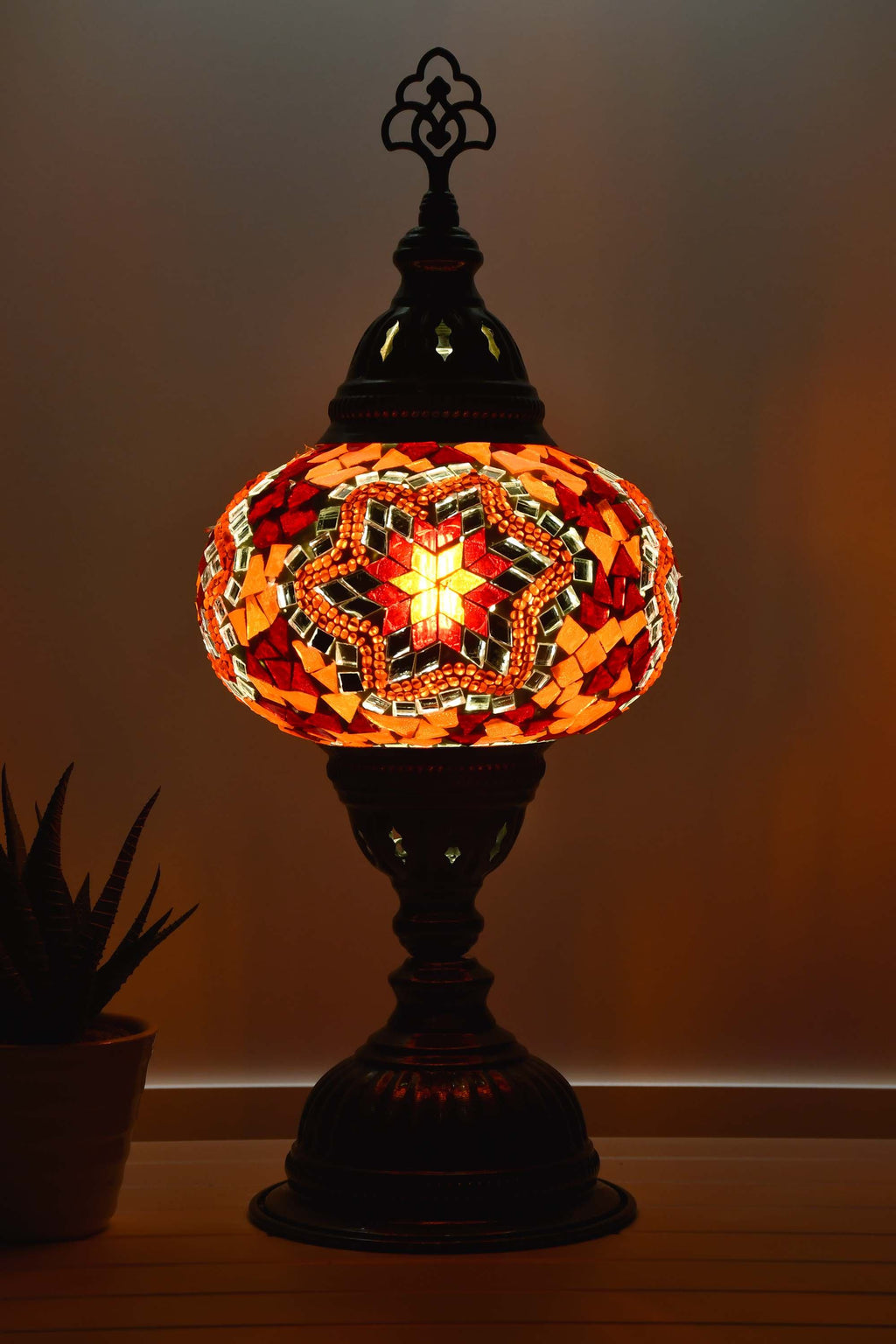 Turkish Table Lamp Red Orange Mosaic Star Lighting Sydney Grand Bazaar 