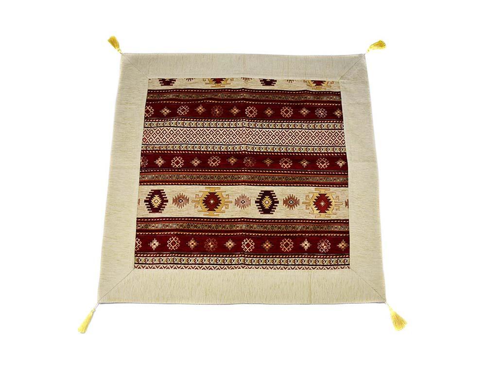 Turkish Tablecloth Aztec, Beige Red Textile Sydney Grand Bazaar 90cm x 90cm 