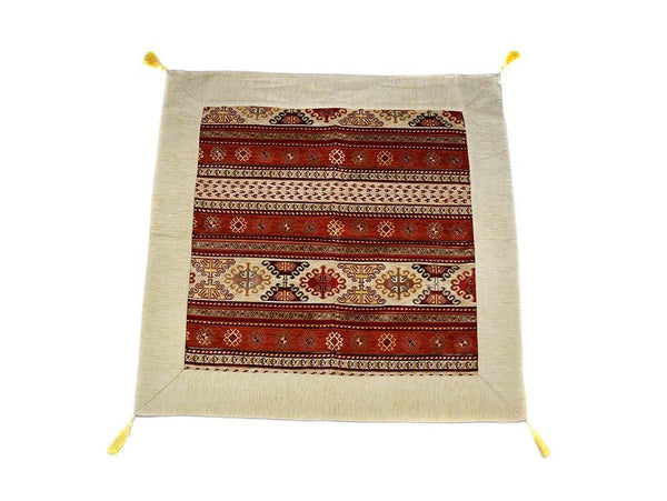 Turkish Tablecloth Aztec, Beige Rusty Orange Textile Sydney Grand Bazaar 90cm x 90cm 