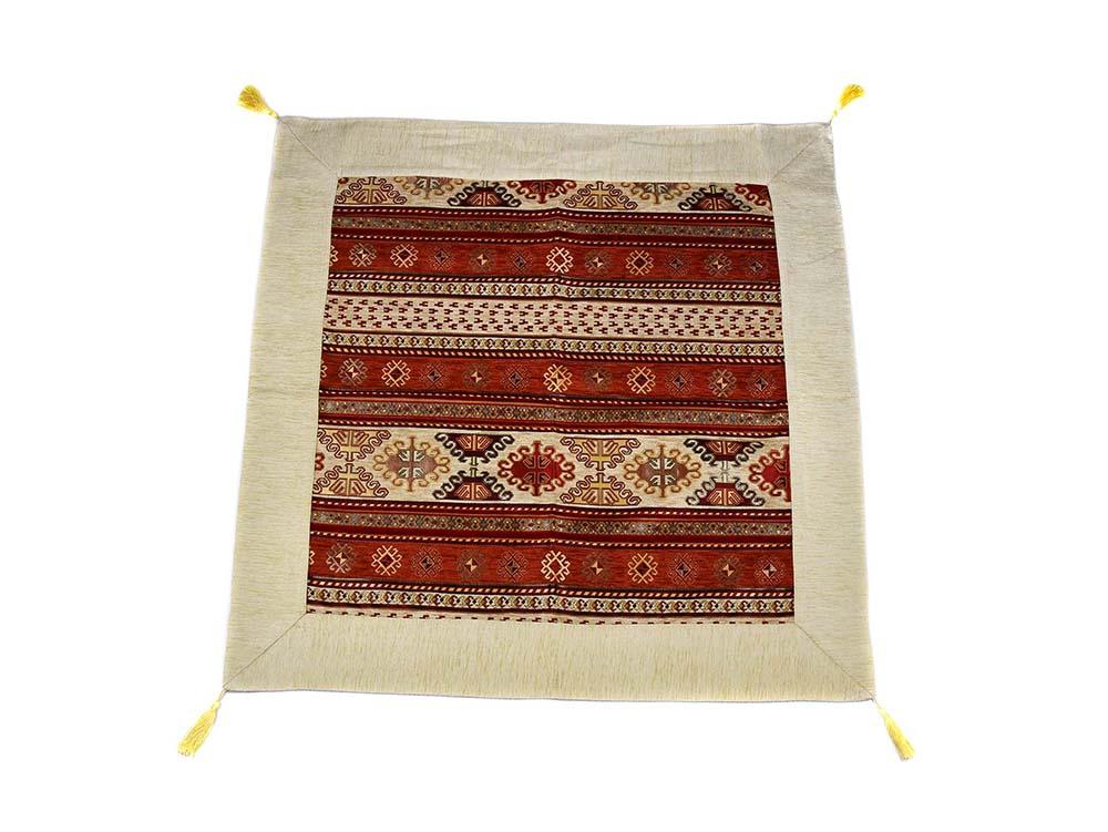 Turkish Tablecloth Aztec, Beige Rusty Orange Textile Sydney Grand Bazaar 90cm x 90cm 