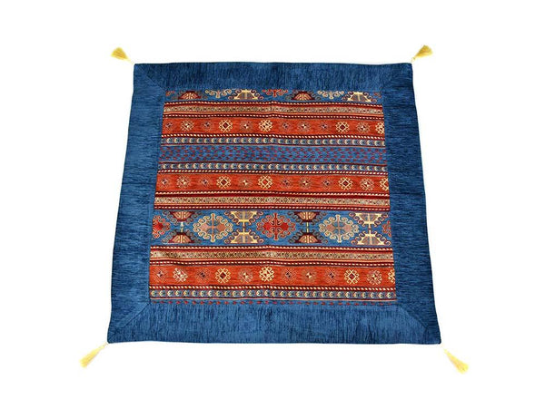 Turkish Tablecloth Aztec, Light Blue Rusty Orange Textile Sydney Grand Bazaar 90cm x 90cm 