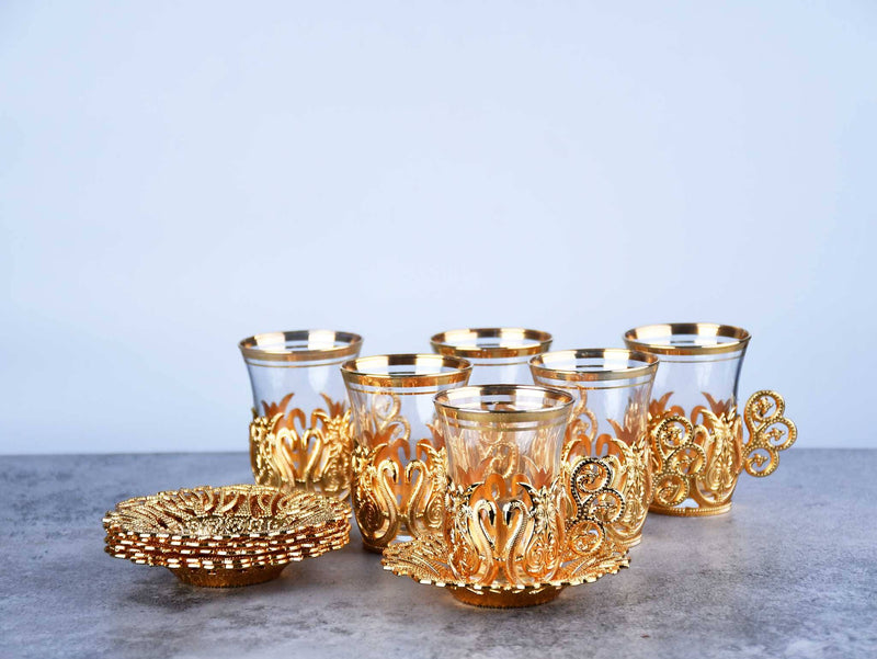 Turkish Tea Cup Set of 6 Copper Collection Gold Ceramic Sydney Grand Bazaar 