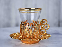Turkish Tea Cup Set of 6 Copper Collection Gold Ceramic Sydney Grand Bazaar 