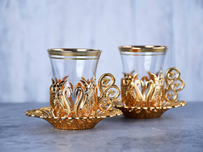 Turkish Tea Cup Set of 6 Copper Collection Gold Ceramic Sydney Grand Bazaar 