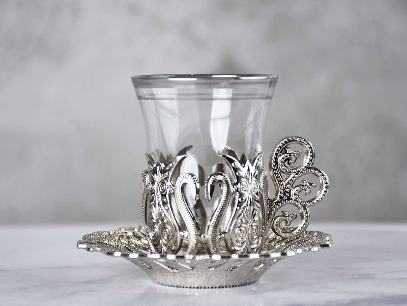Turkish Tea Cup Set of 6 Copper Collection Silver Ceramic Sydney Grand Bazaar 