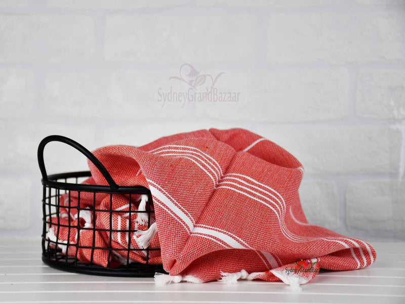 Turkish Tea Towel Classic Striped Set of 4 Turkish Towel Sydney Grand Bazaar Red 