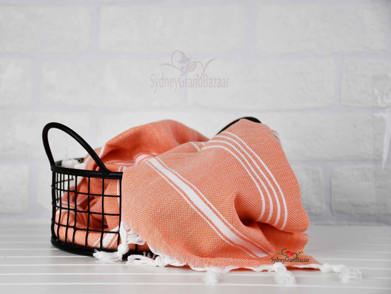 Turkish Tea Towel Classic Striped Set of 4 Turkish Towel Sydney Grand Bazaar Orange 