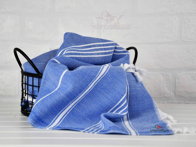 Turkish Tea Towel Classic Striped Set of 4 Turkish Towel Sydney Grand Bazaar Blue 