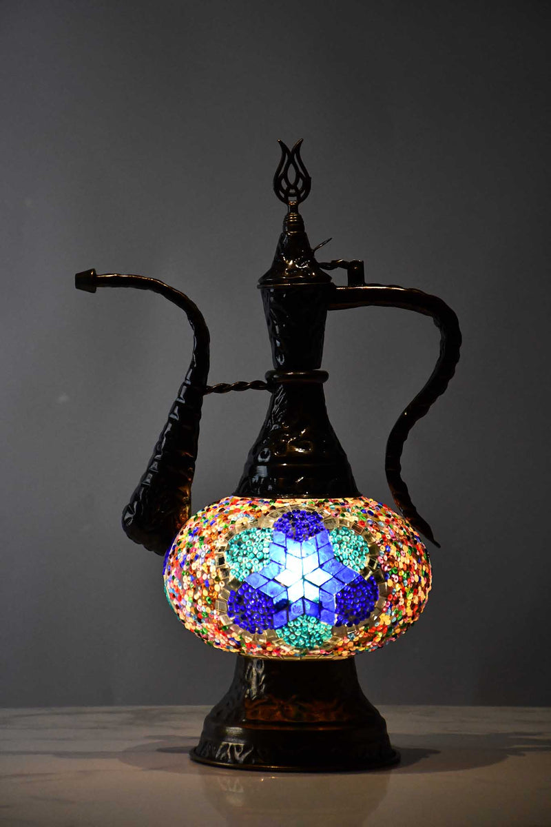 Turkish Teapot Mosaic Lamp Blue Flower Beads Design Colourful Lighting Sydney Grand Bazaar 