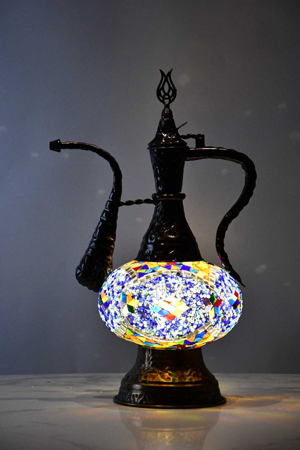 Turkish Teapot Mosaic Lamp Colourful Arch Design Blue Lighting Sydney Grand Bazaar 
