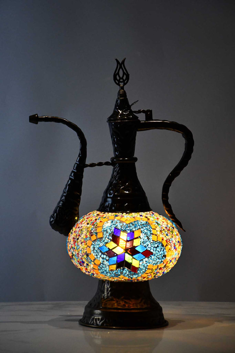 Turkish Teapot Mosaic Lamp Colourful Star Beads Orange 2 Lighting Sydney Grand Bazaar 