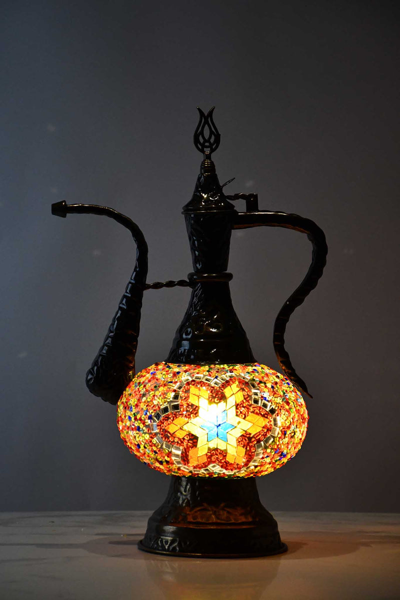 Turkish Teapot Mosaic Lamp Colourful Star Beads Orange 3 Lighting Sydney Grand Bazaar 