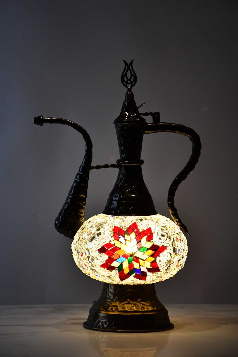 Turkish Teapot Mosaic Lamp Colourful Star Beads Red Lighting Sydney Grand Bazaar 