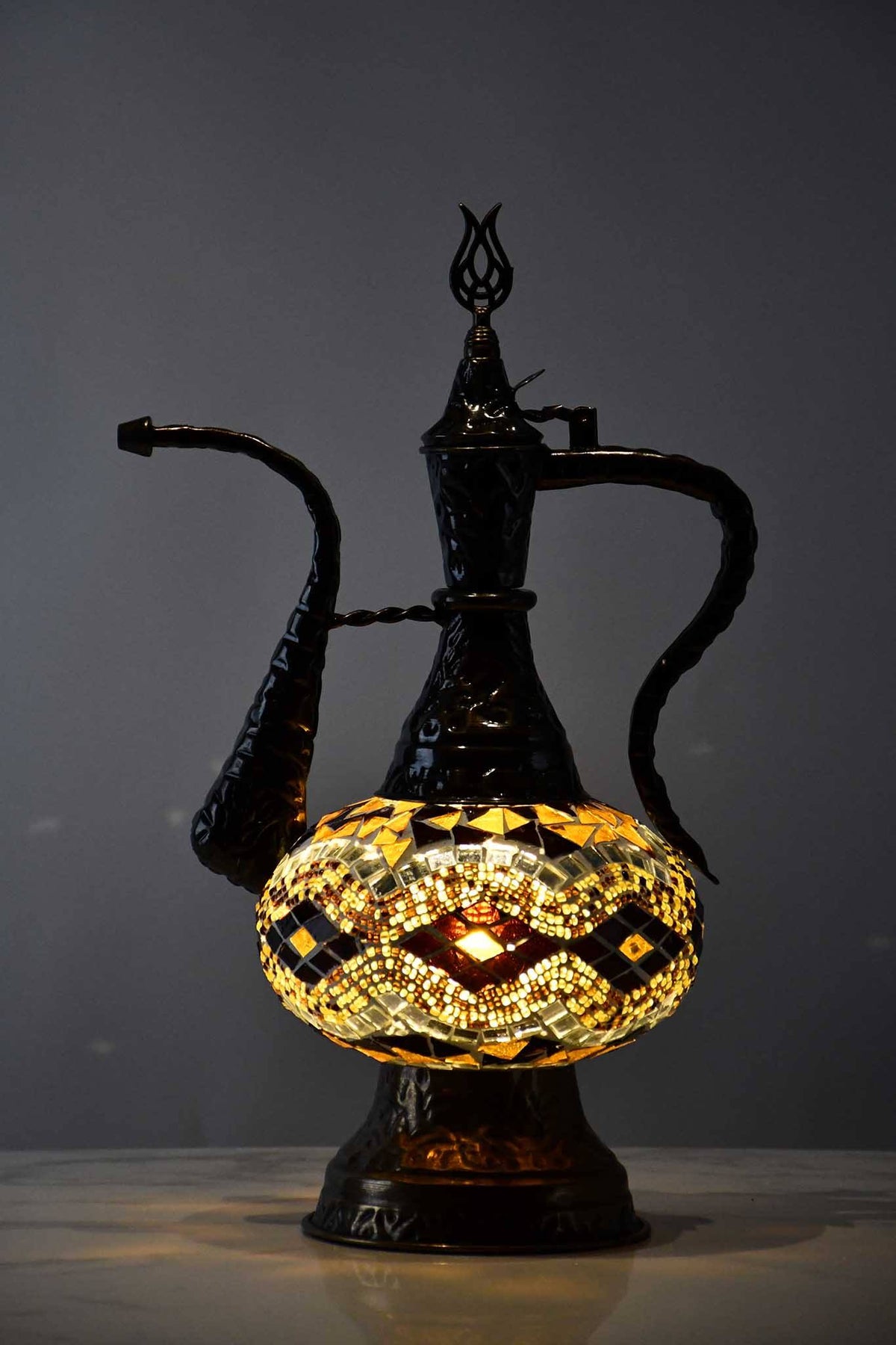 Turkish Teapot Mosaic Lamp Kilim Design Brown Lighting Sydney Grand Bazaar 