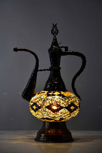 Turkish Teapot Mosaic Lamp Kilim Design Brown Lighting Sydney Grand Bazaar 