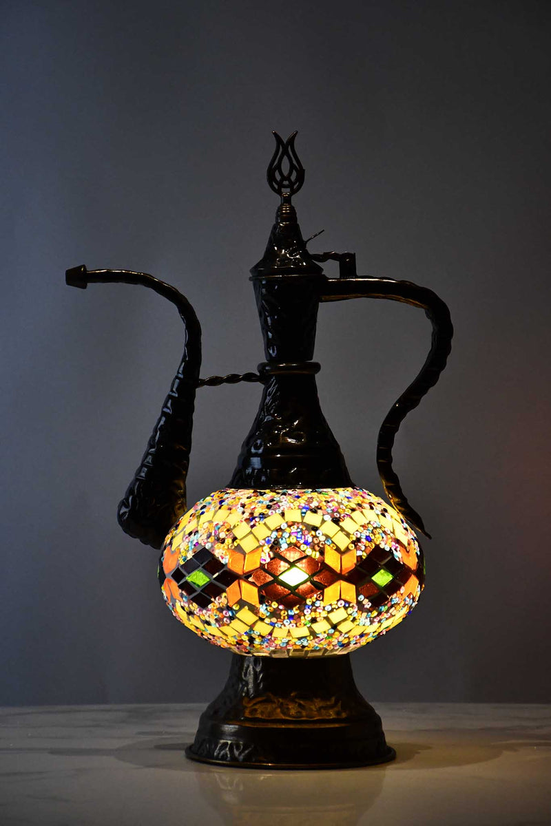 Turkish Teapot Mosaic Lamp Kilim Design Yellow Lighting Sydney Grand Bazaar 