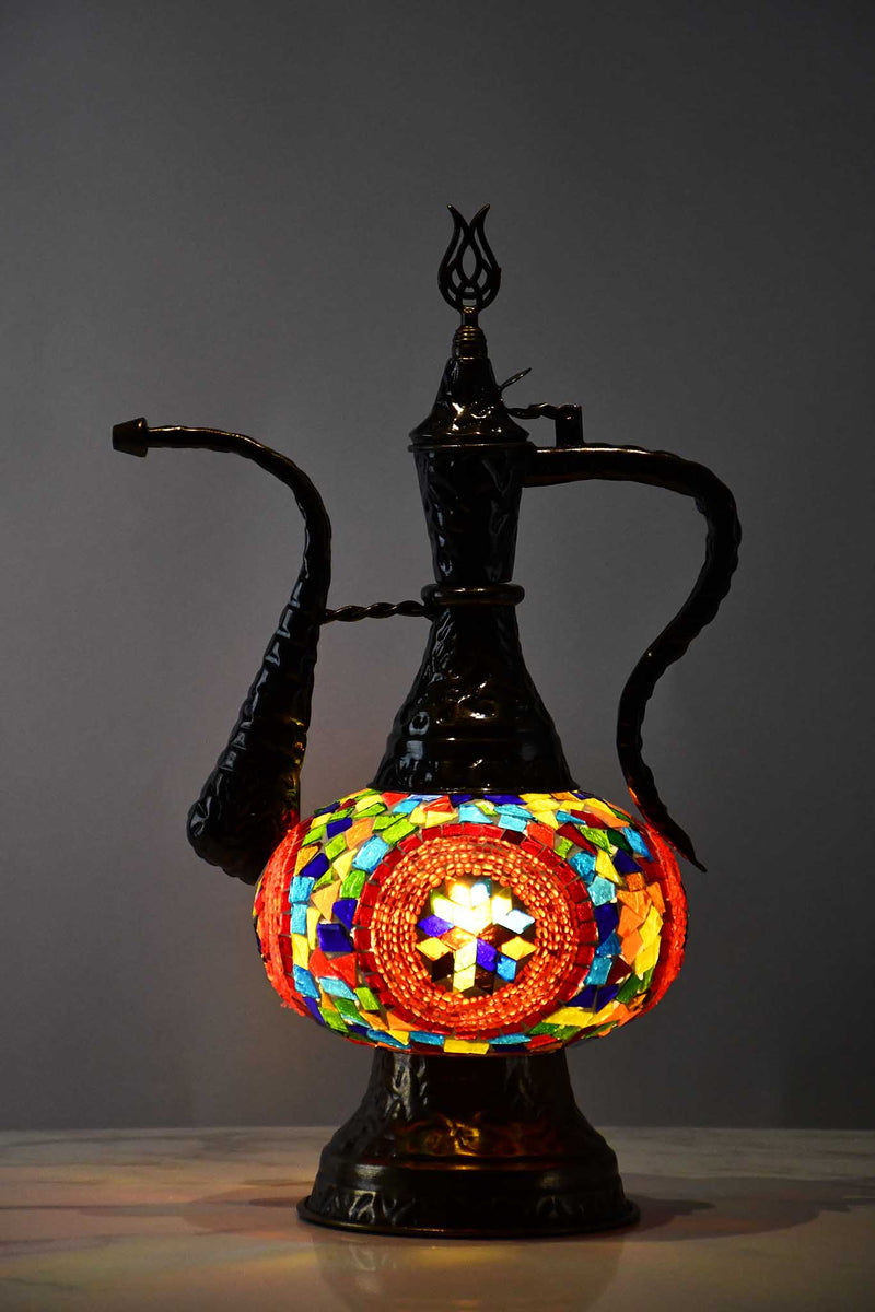 Turkish Teapot Mosaic Lamp Red Circle Design Colourful Lighting Sydney Grand Bazaar 