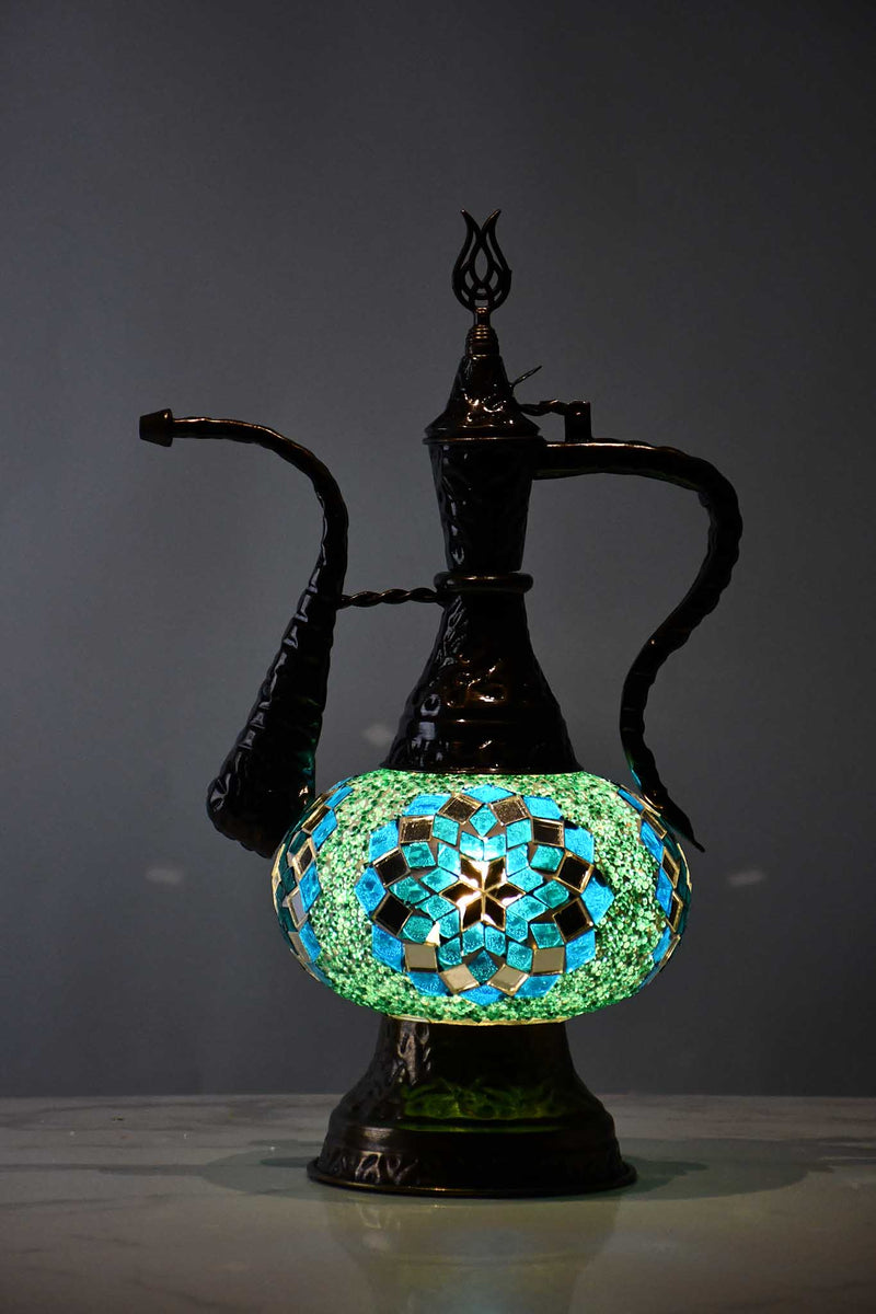 Turkish Teapot Mosaic Lamp Star Bead Sea Green Lighting Sydney Grand Bazaar 