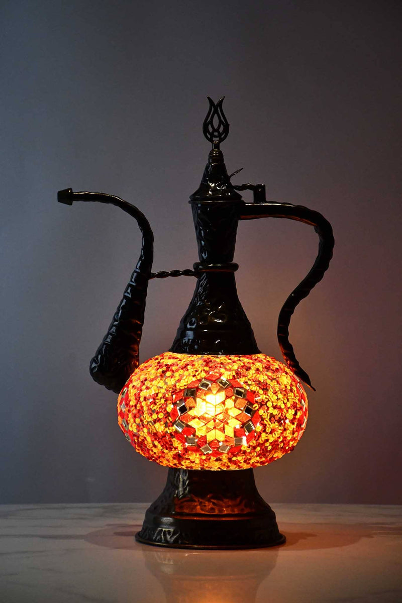 Turkish Teapot Mosaic Lamp Star Beads Design Red Orange Lighting Sydney Grand Bazaar 