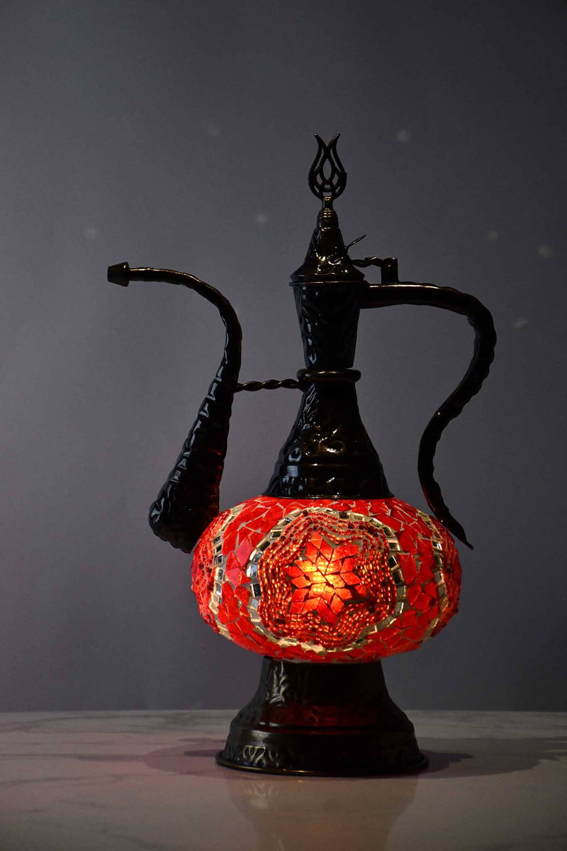 Turkish Teapot Mosaic Lamp Star Design 2 Red Lighting Sydney Grand Bazaar 