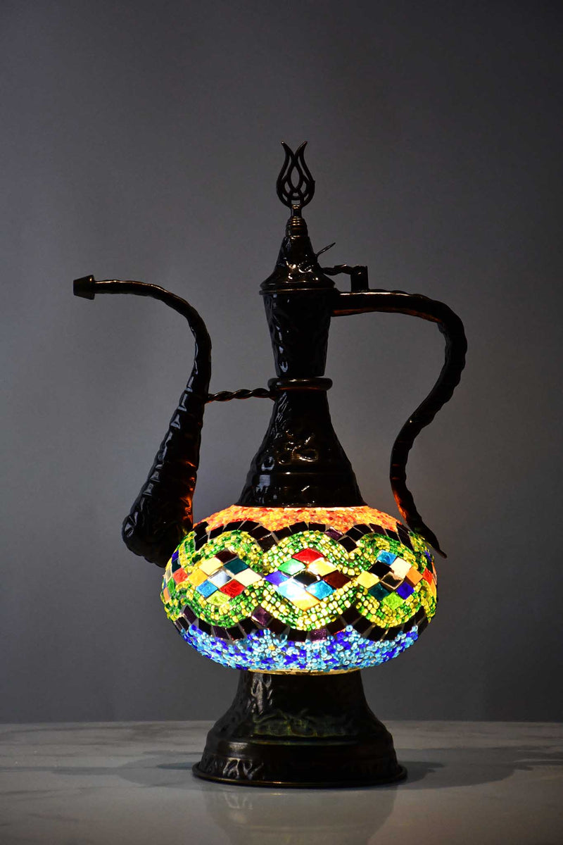 Turkish Teapot Mosaic Lamp Two Tone Kilim Design Lighting Sydney Grand Bazaar 