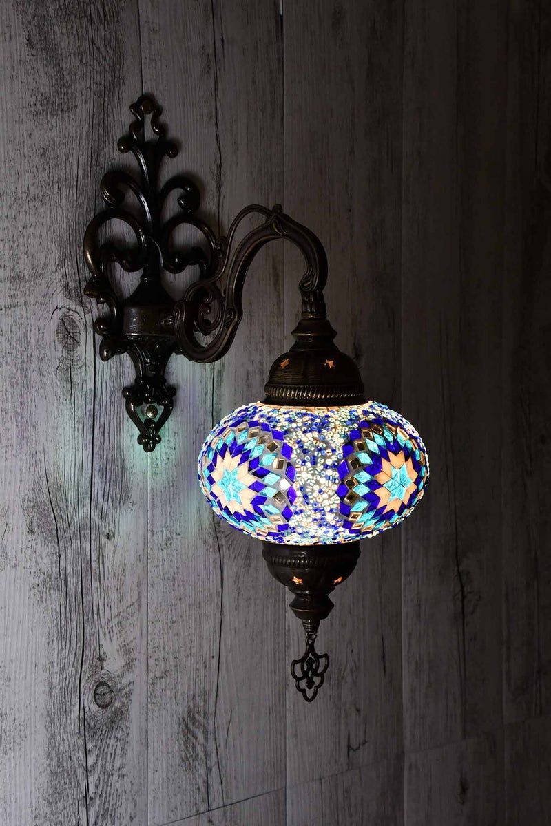 Turkish Wall Light Single Aqua White Kilim