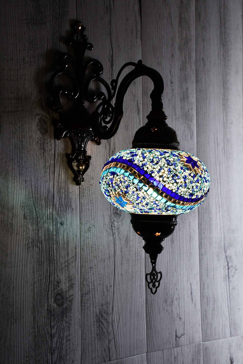 Turkish Wall Light Single Aqua Mosaic Star
