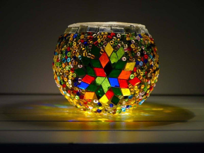 Turkish Mosaic Candle Holder Colourful Beads Yellow