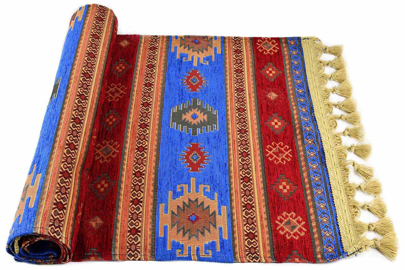 turkish table runners aztec collection bright blue colour