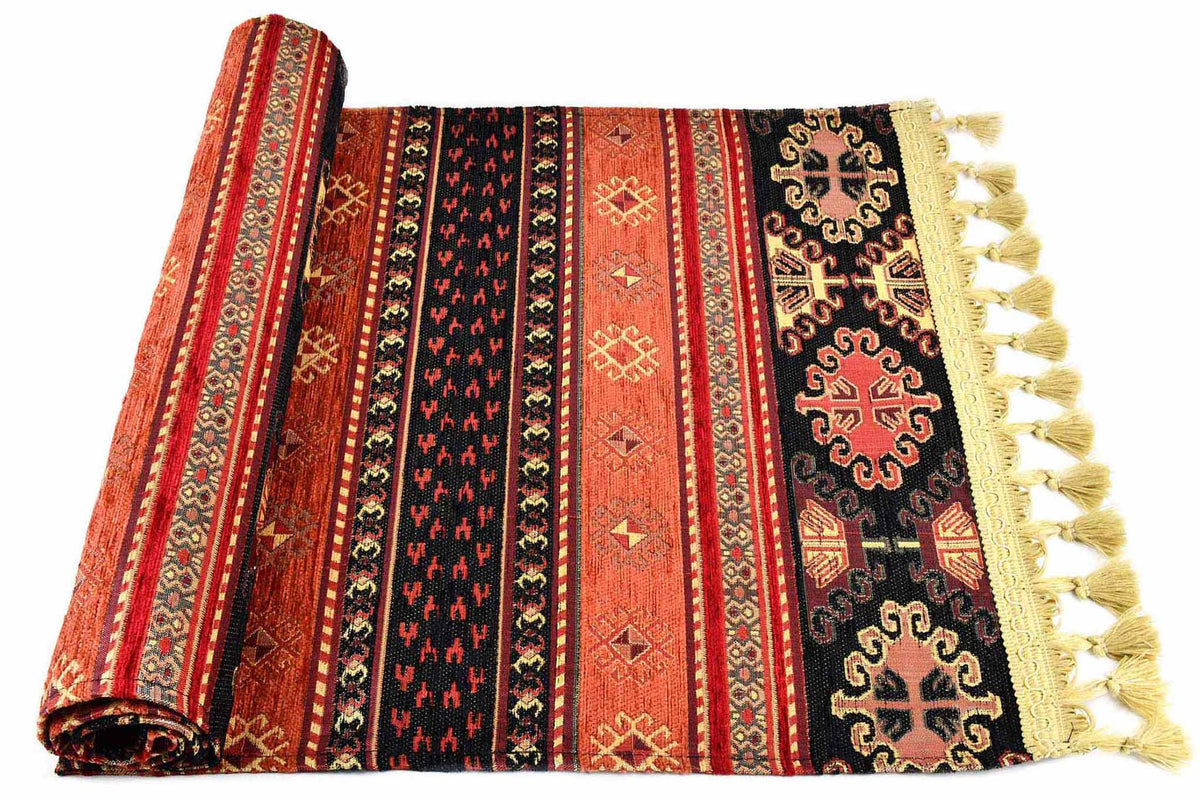 Table Runner Aztec Black Rusty Orange