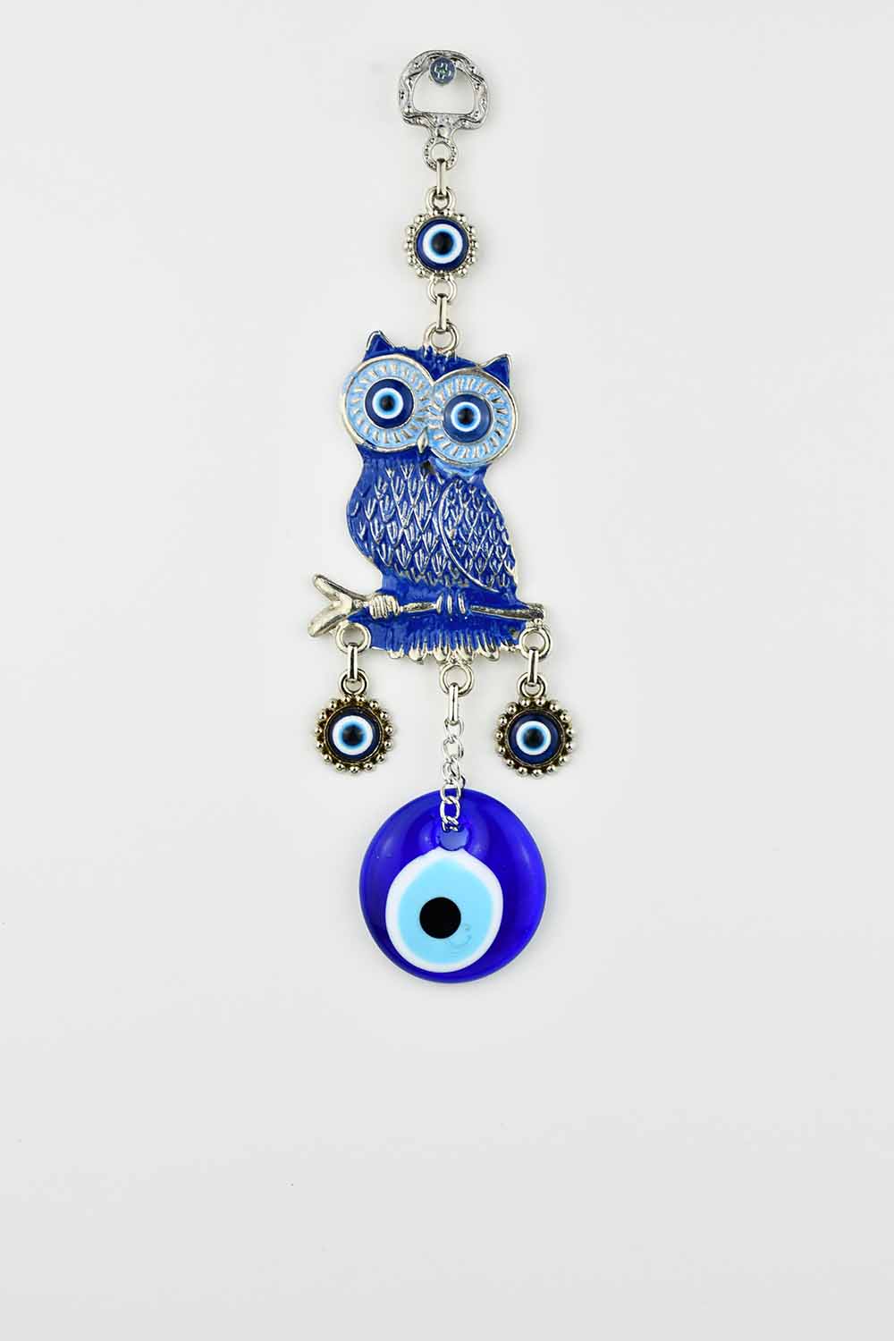 evil eye wall ornament in owl design handpainted in blue colour.