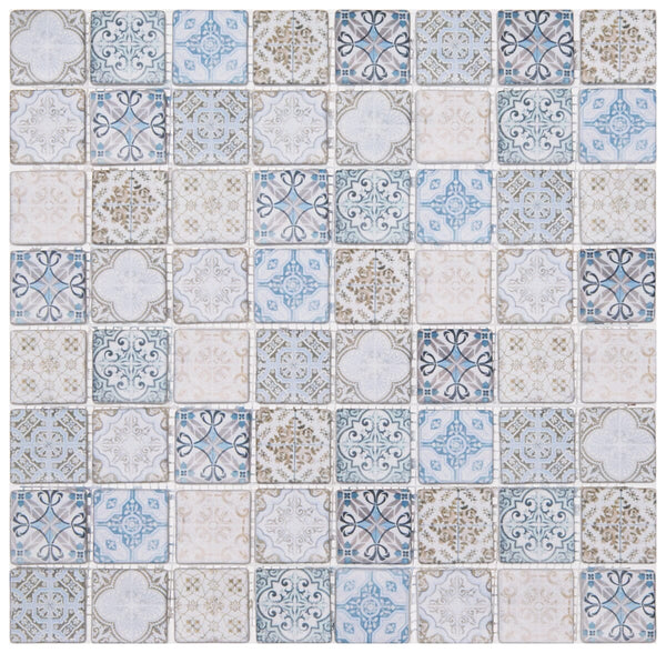 Vintage Cream Blue Mosaic Tile 38x38cm Mosaic Tile Sydney Grand Bazaar 
