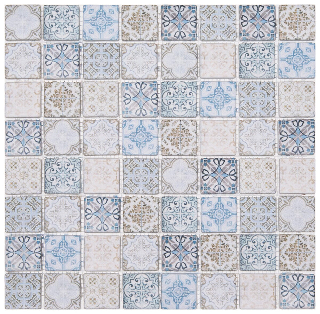 Vintage Cream Blue Mosaic Tile 38x38cm Mosaic Tile Sydney Grand Bazaar 