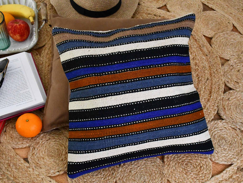 Vintage Kilim Cushion Cover Blue Stripe Textile Sydney Grand Bazaar 