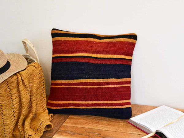 Vintage Kilim Cushion Cover Burgundy Navy Stripe Textile Sydney Grand Bazaar 