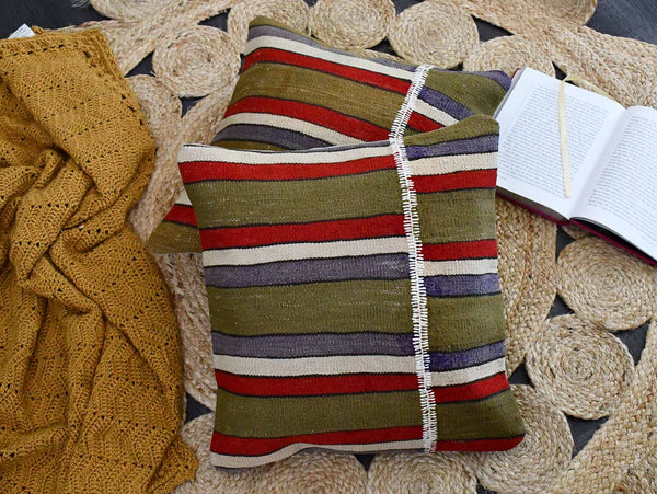 Vintage Kilim Cushion Cover Colourful Stripe Design 11 Textile Sydney Grand Bazaar 