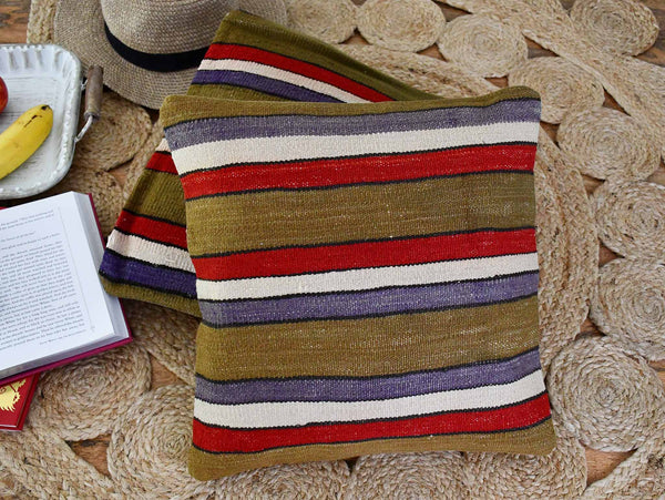 Vintage Kilim Cushion Cover Colourful Stripe Design 12 Textile Sydney Grand Bazaar 