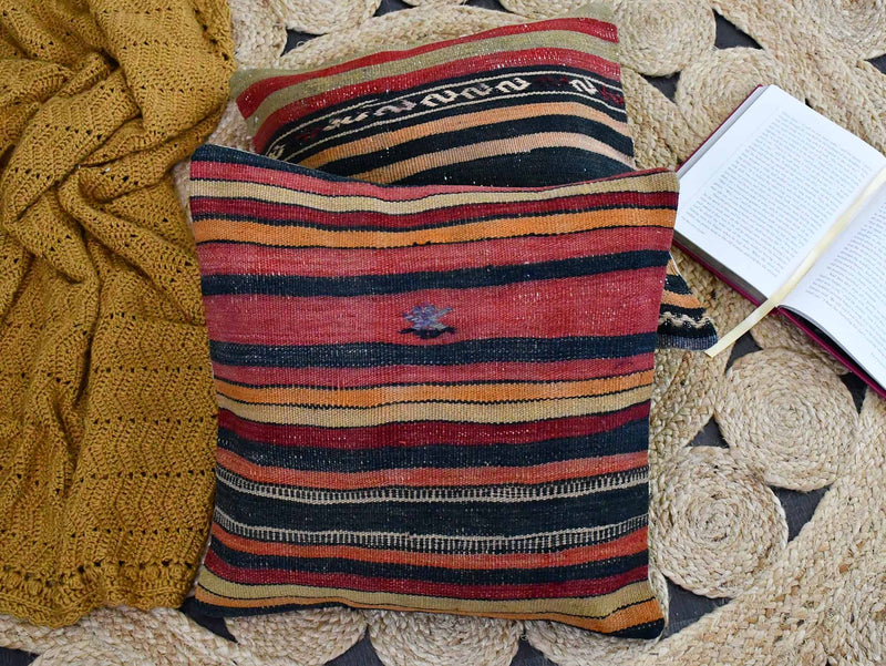 Vintage Kilim Cushion Cover Colourful Stripe Design 2 Textile Sydney Grand Bazaar 
