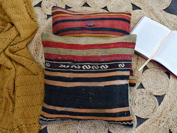 Vintage Kilim Cushion Cover Colourful Stripe Design 2 Textile Sydney Grand Bazaar 