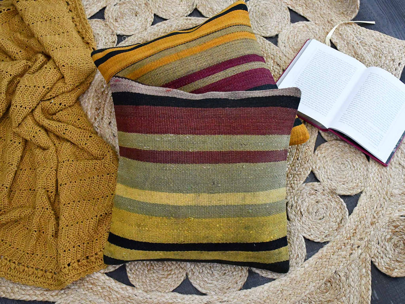 Vintage Kilim Cushion Cover Colourful Stripe Design 3 Textile Sydney Grand Bazaar 