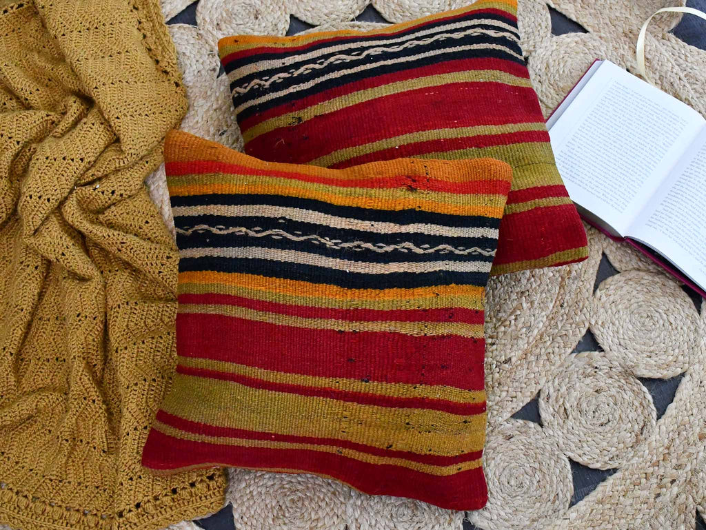 Vintage Kilim Cushion Cover Colourful Stripe Design 5 Textile Sydney Grand Bazaar 