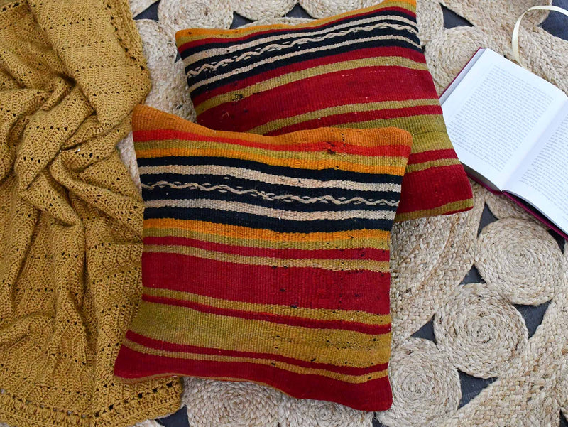 Vintage Kilim Cushion Cover Burgundy Navy Stripe