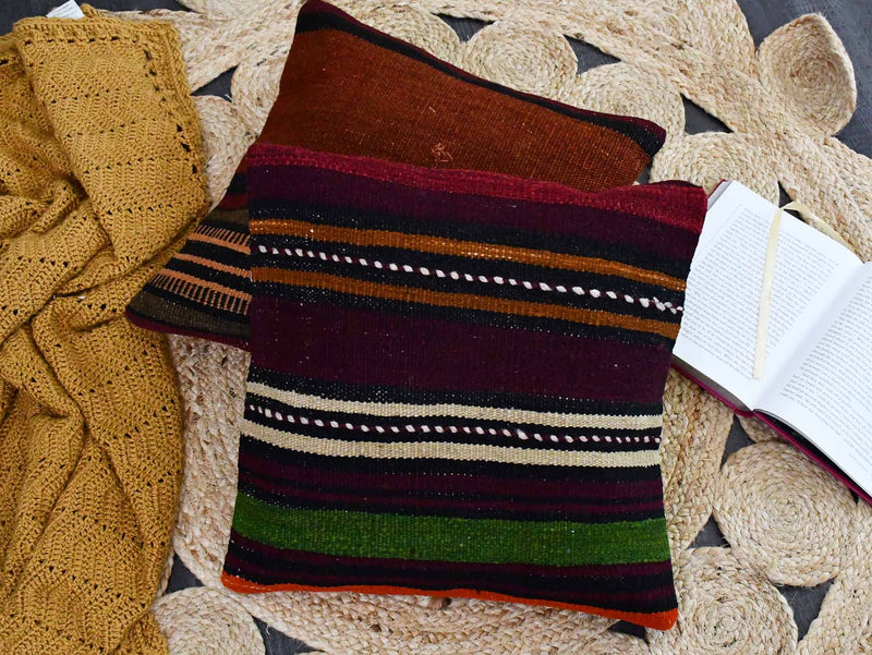 Vintage Kilim Cushion Cover Colourful Stripe Design 1